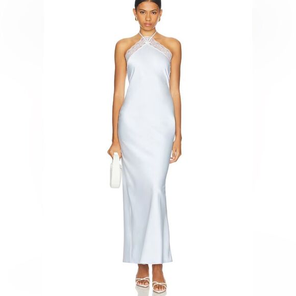 MAJORELLE Libbie Gown Light Blue satin slip dress
Halter maxi Revolve NWT L - Picture 1 of 11